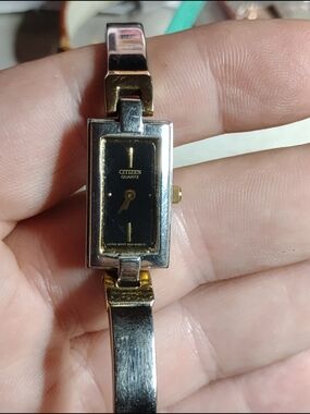 Citizen Two-Tone Rectangular Bracelet Watch in Black and Gold